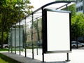 transparent glass bus shelter with white as panel copy space Royalty Free Stock Photo