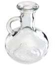 A transparent glass carafe