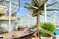 Transparent glass ceiling, modern architectural interior. Royalty Free Stock Photo