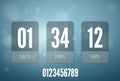 Transparent Glass Countdown timer on blue background. Mechanical scoreboard.