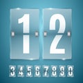 Transparent Glass Countdown timer isolated on blue background. Mechanical scoreboard. Royalty Free Stock Photo