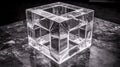 Transparent glass cube with impossible angles and overlapping sides creating optical illusion Royalty Free Stock Photo