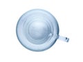 Transparent glass cup with handle filled with water with gas bubbles, top view on a white background Royalty Free Stock Photo