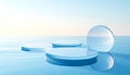 Transparent glass discs on a blue water surface with caustic light reflections Royalty Free Stock Photo