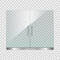 Transparent glass double door on simple background