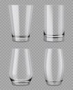 Transparent glass. Empty crystal cups for liquids products clear tallness glass decent vector templates realistic mockup Royalty Free Stock Photo