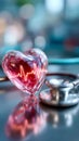 Transparent glass heart with glowing ECG line beside a stethoscope Royalty Free Stock Photo