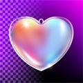 Transparent glass holographic heart. Realistic plastic gradient shape