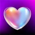 Transparent glass holographic heart. Realistic plastic gradient shape