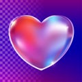 Transparent glass holographic heart. Realistic plastic gradient shape