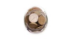 Transparent glass jar with coins Royalty Free Stock Photo