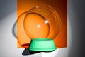 Magic Ball Fortune Teller on Orange And White Geometric Abstract Background And Showcase, 3d rendering., Copy Space