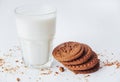 Transparent glass of milk and cookies on a white background Royalty Free Stock Photo
