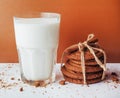 Transparent glass of milk and cookies on a white background Royalty Free Stock Photo