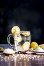 Close up of Indian most popular summer drink Nimbu pani or Nimbo sarbat,Lemonade in a transparent glass with salt Royalty Free Stock Photo