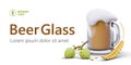 Transparent glass mug with light beer. 3D image of beer from natural ingredients Royalty Free Stock Photo