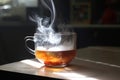 Mug with smoke on a table