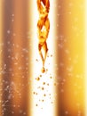 Transparent glass pipette with a Golden liquid dripping