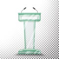 Transparent Glass Podium Tribune Vector. Rostrum Stand With Microphones. On Transparent Background Illustration Royalty Free Stock Photo