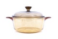 Transparent Glass Saucepan With Lid Over White Background