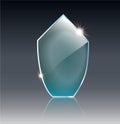 Transparent glass shield, vector illustration . Realistic 3D design. Vector transparent object . Royalty Free Stock Photo