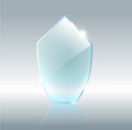 Transparent glass shield, vector illustration . Realistic 3D design. Vector transparent object . Royalty Free Stock Photo