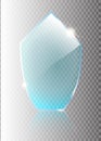 Transparent glass shield, vector illustration . Realistic 3D design. Vector transparent object . Royalty Free Stock Photo