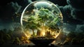 Transparent glass sphere encases a miniature forest Royalty Free Stock Photo