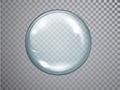 Transparent glass sphere with glares and shadow. Realistic 3d glass spherical ball isolated. Royalty Free Stock Photo