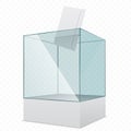 Transparent glass voting basket with envelope on simple background Royalty Free Stock Photo