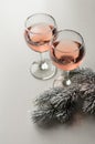 Transparent glass of wine. Pink wine. Festive mood. Alcohol for a group of friends. Delicious drink. Light background. Noble drink Royalty Free Stock Photo