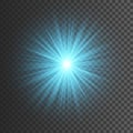 Transparent glow light effect. Star burst with sparkles. Blue glitter. Vector illustration Royalty Free Stock Photo