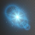 Transparent glow light effect. Star burst with sparkles. Blue glitter. Vector illustration Royalty Free Stock Photo