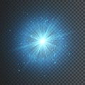 Transparent glow light effect. Star burst with sparkles. Blue glitter. Vector illustration Royalty Free Stock Photo