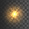 Transparent glow light effect. Star burst with sparkles. Gold glitter. Vector illustration