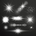 Transparent glow light effect. Star burst with sparkles. Royalty Free Stock Photo