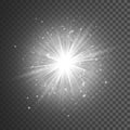 Transparent glow light effect. Star burst with sparkles. White glitter. Vector illustration Royalty Free Stock Photo