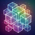 Of transparent glowing cubes arranged in a three dimensional Royalty Free Stock Photo