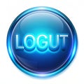 Transparent glowing logout button with floating text