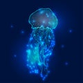 Transparent glowing neon blue and turquoise medusa blubber jellyfish set decorative background poster