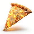 Transparent glowing pizza slice with floating cheese strings Royalty Free Stock Photo