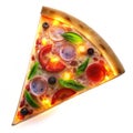Transparent glowing pizza slice with rotating toppings