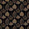 Transparent gold skeleton leaves autumn seamless pattern