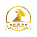 Transparent golden goat head with five star banner logo concept 1