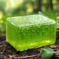 Transparent green glycerin soap with bubbles and aloe vera juice with softening properties