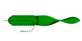 Transparent green grub lure with a hook in it.