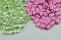 transparent green and pink polymer resins