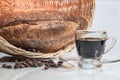 transparent hot coffee cup and bread in white blackground Royalty Free Stock Photo