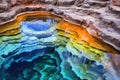 transparent hot spring against vibrant-colored mineral deposits