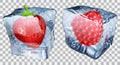 Transparent ice cubes with strawberry and raspberry Royalty Free Stock Photo